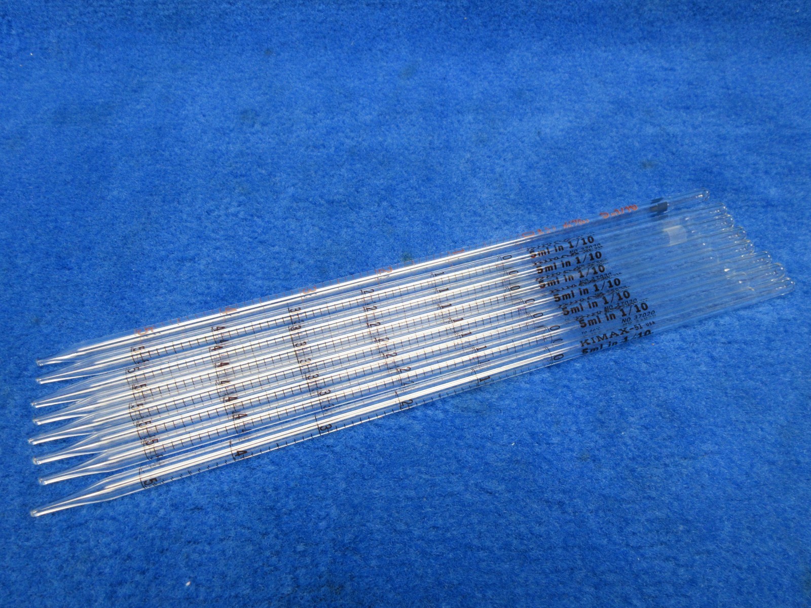 Lot 7 Kimax Kimble 37020-5 Mohr Serologic Pipet Borosilicate Glass 5mL in 1/10