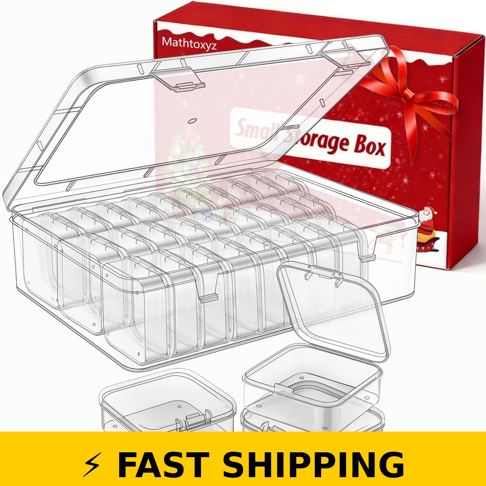 Mathtoxyz Bead Organizer Box with 30 Small Clear Storage Containers