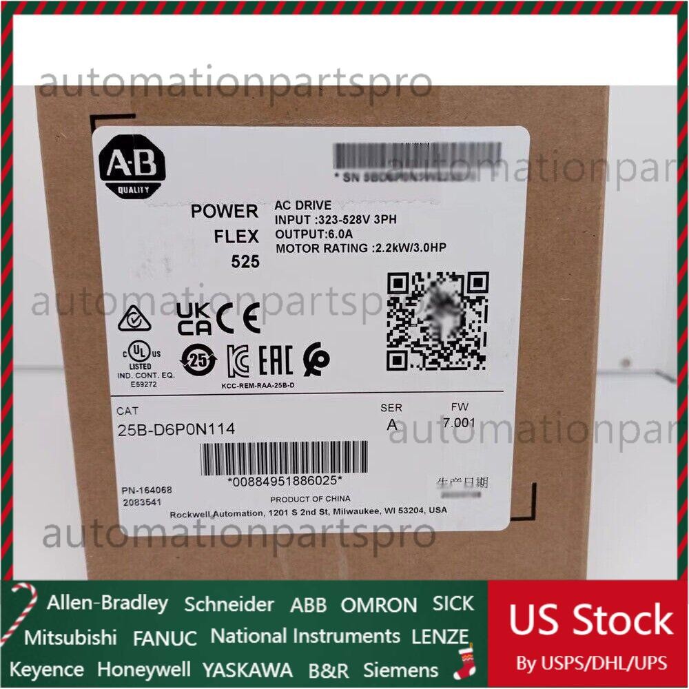 New Factory Sealed AB25B-D6P0N114 PowerFlex 525 AC Drive 25BD6P0N114 USA！