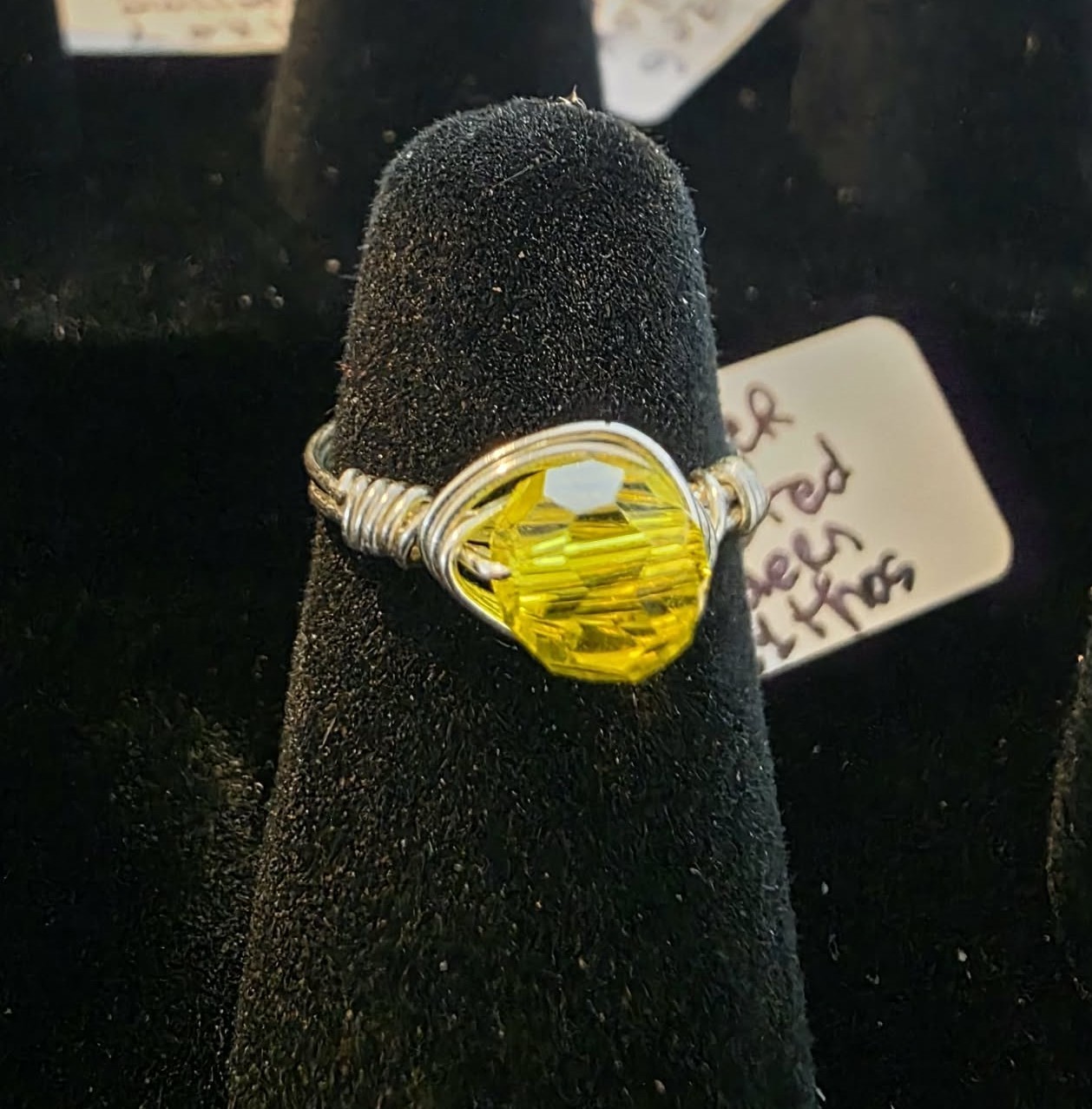 Handmade size 5 Wire-Wrapped Yellow Topaz Ring with Silver-Plated Wire