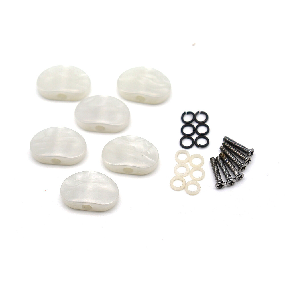 6Pcs Oval Shape Electric Guitar Tuning Pegs Tuners Machine Head Cap White Pearl