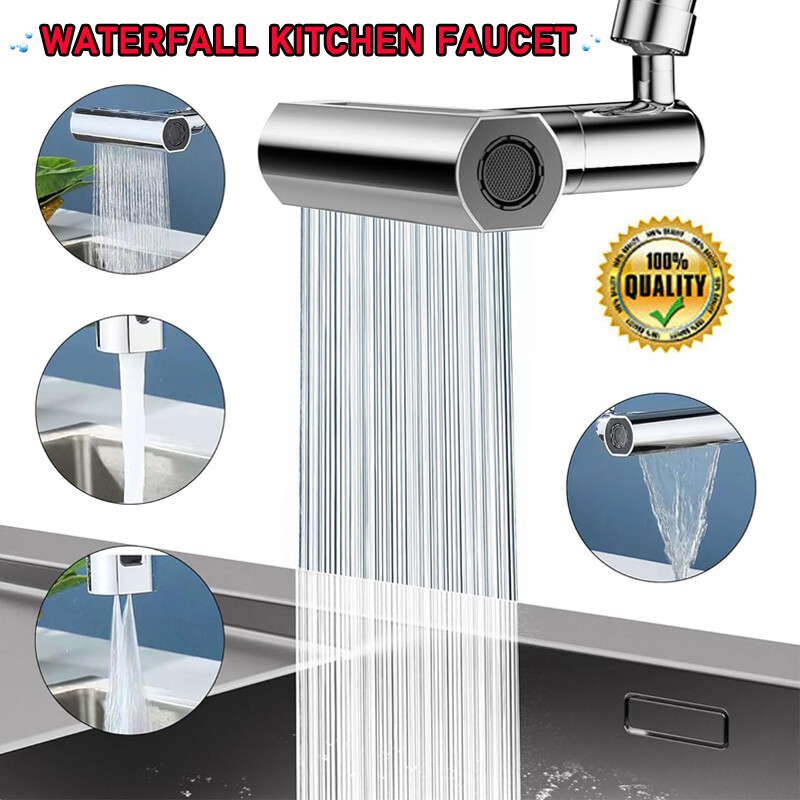 Waterfall Swivelling Kitchen Sink Faucet 360° Universal Multifunctional 4 Modes