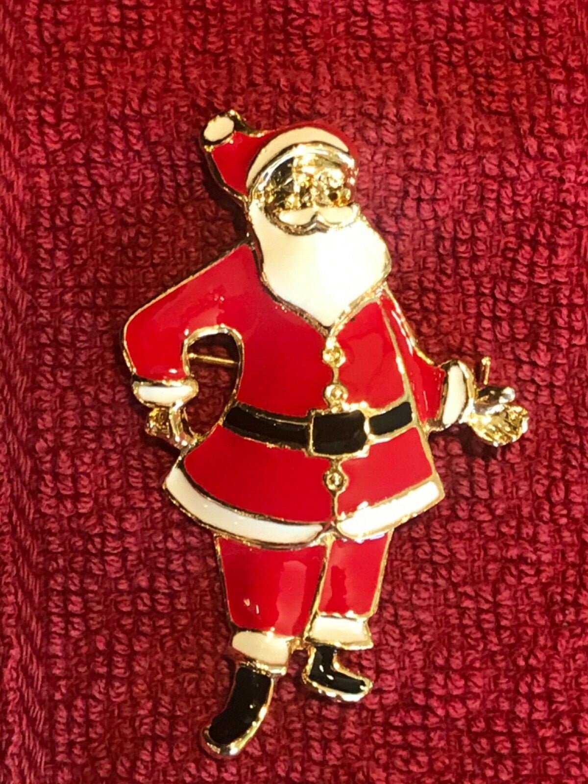 Vintage 70's Santa Claus Enamel Brooch Pin