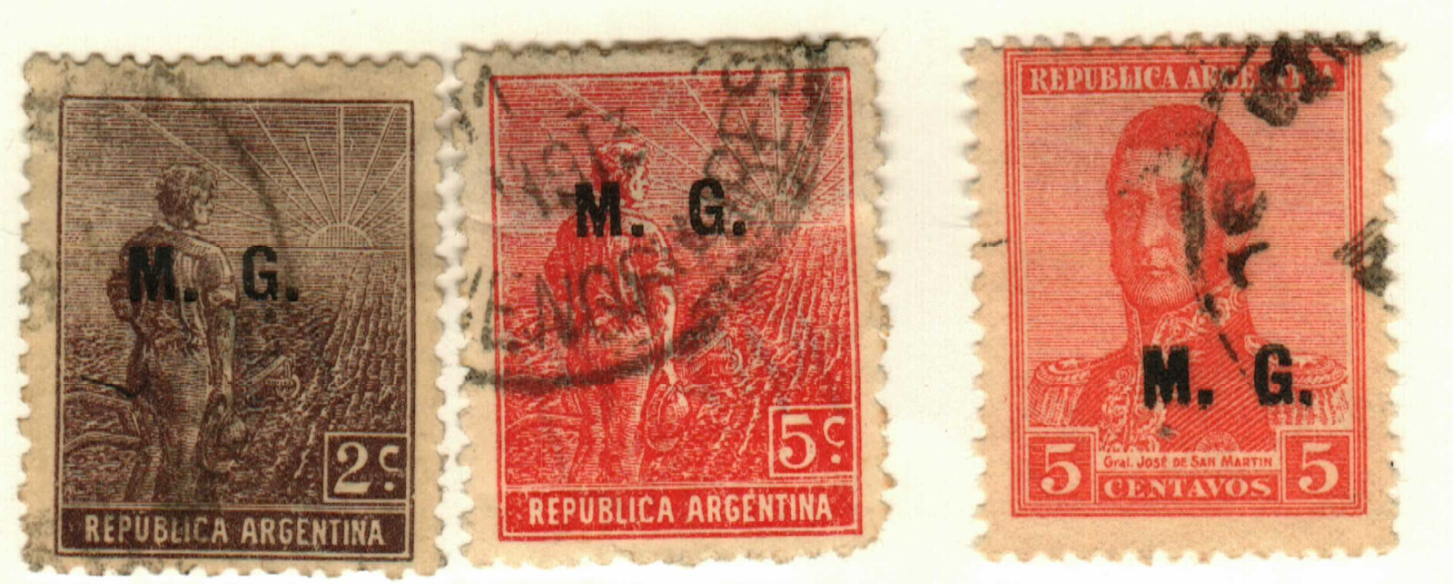 Argentina #OD49-50, OD83B  used Ministry of War