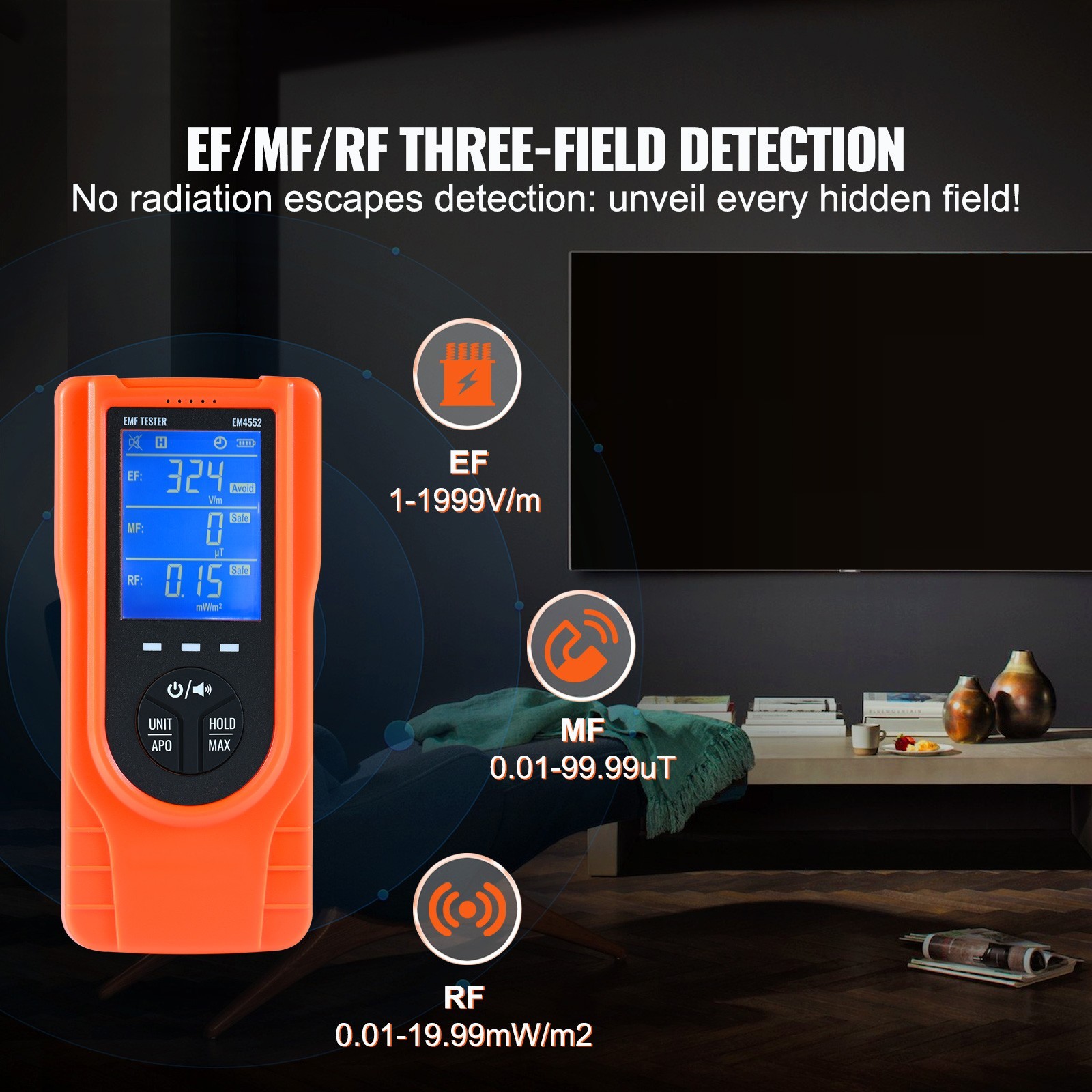 EMF Meter, 5Hz 3.5GHz, Handheld Rechargeable Electromagnetic