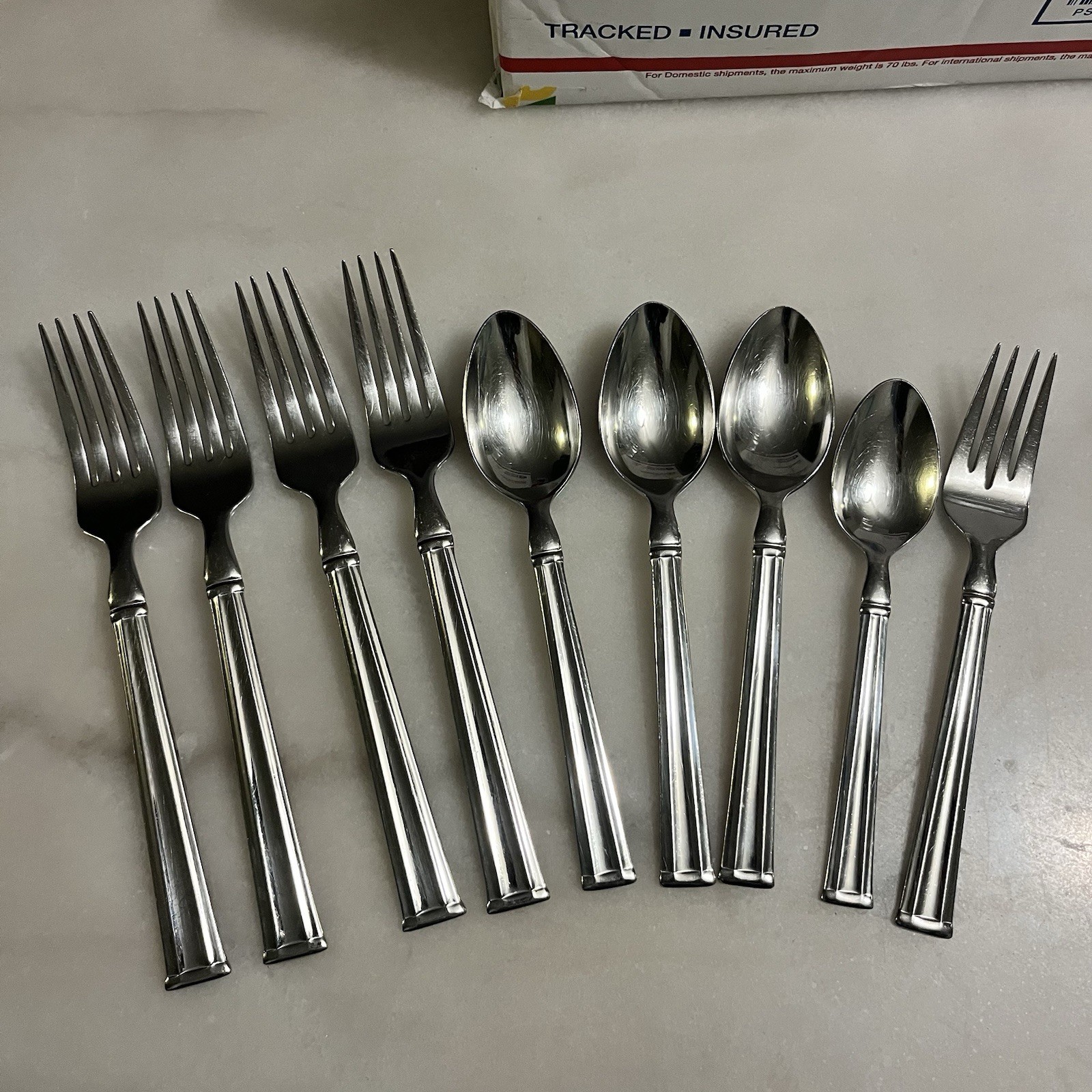 Lenox Lanford Stainless Flatware Lot 9 Pcs Dinner Forks & Spoons, 1x Teaspoon