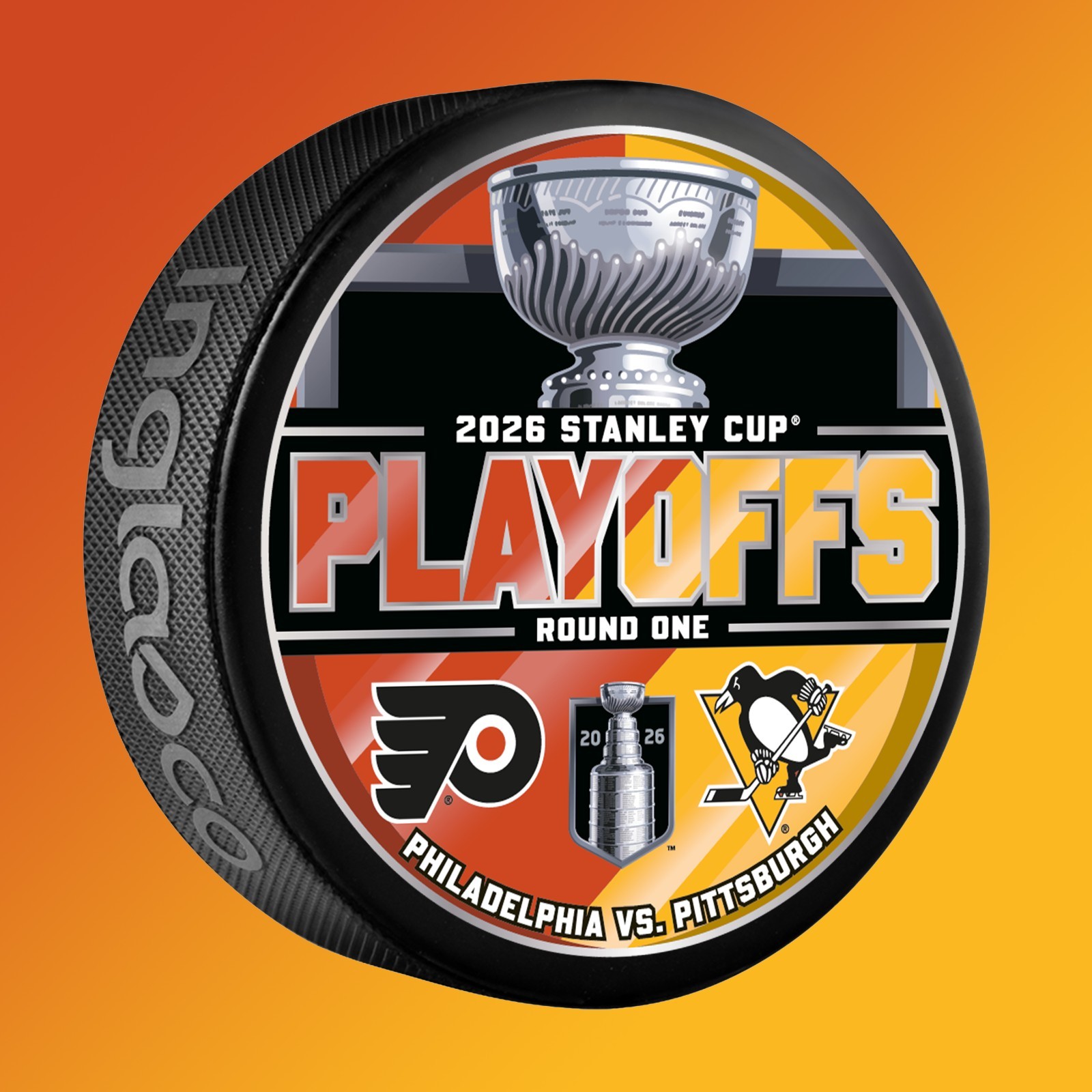 2026 NHL STANLEY CUP PLAYOFFS RND 1 PUCK PHILADELPHIA FLYERS PITTSBURGH PENGUINS