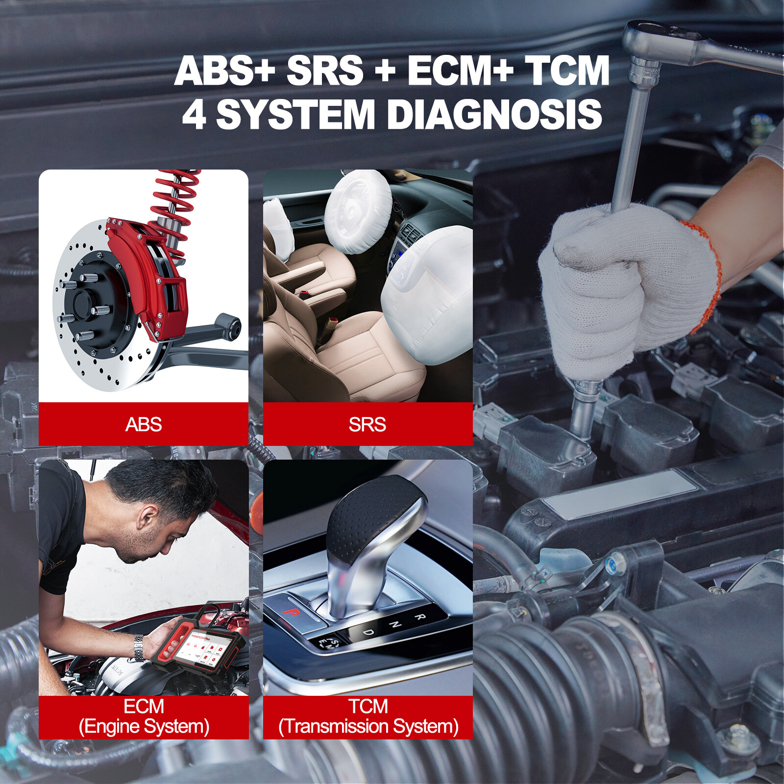 OBD2 Scanner Transmission ABS SRS Code Reader Diagnostic Scan Tool Check Engine