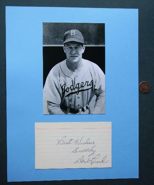 1940s Brooklyn Dodgers star Don Lund signed autograph & photo set VINTAGE BUMS--
