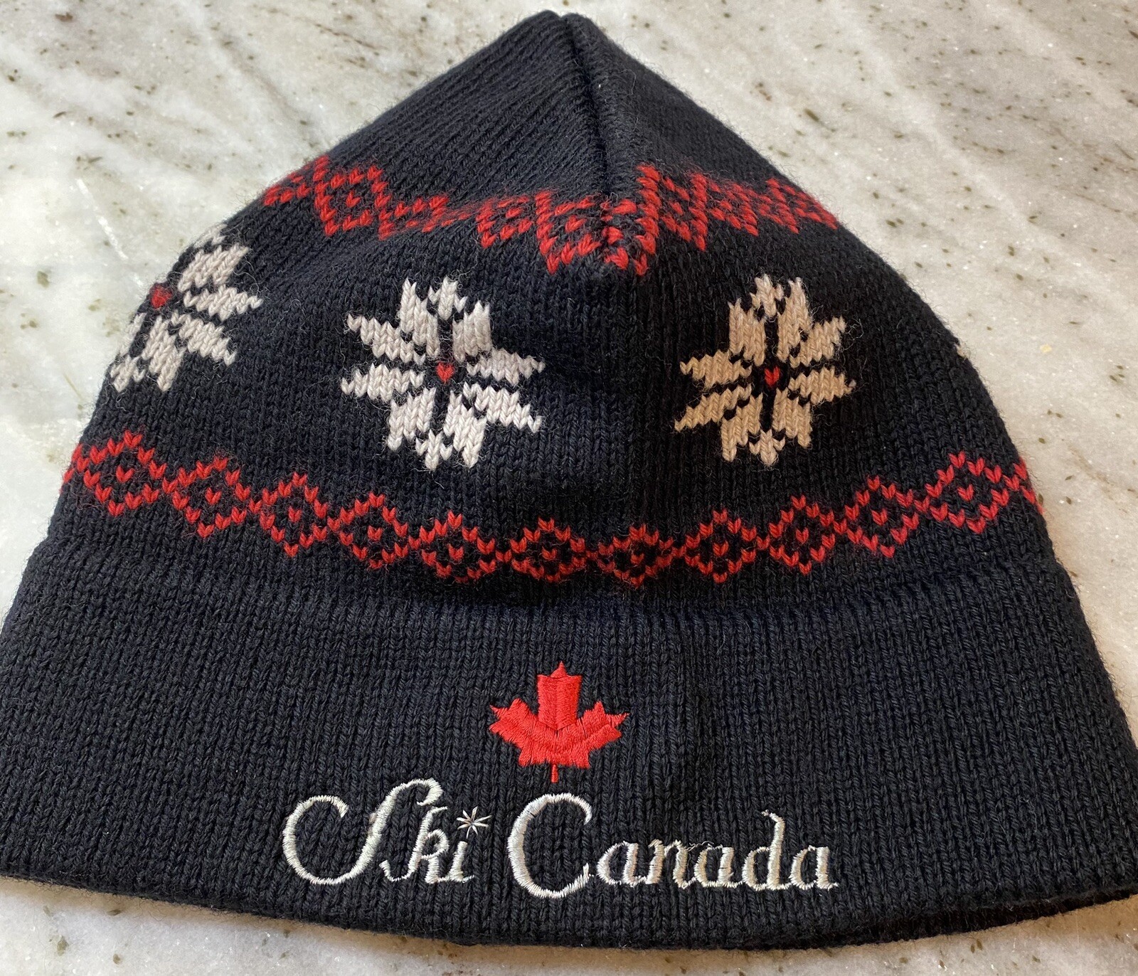 Vintage Ski CANADA Fran-Marie Knitwear 100% Wool Beanie Hat Handmade Snow Black