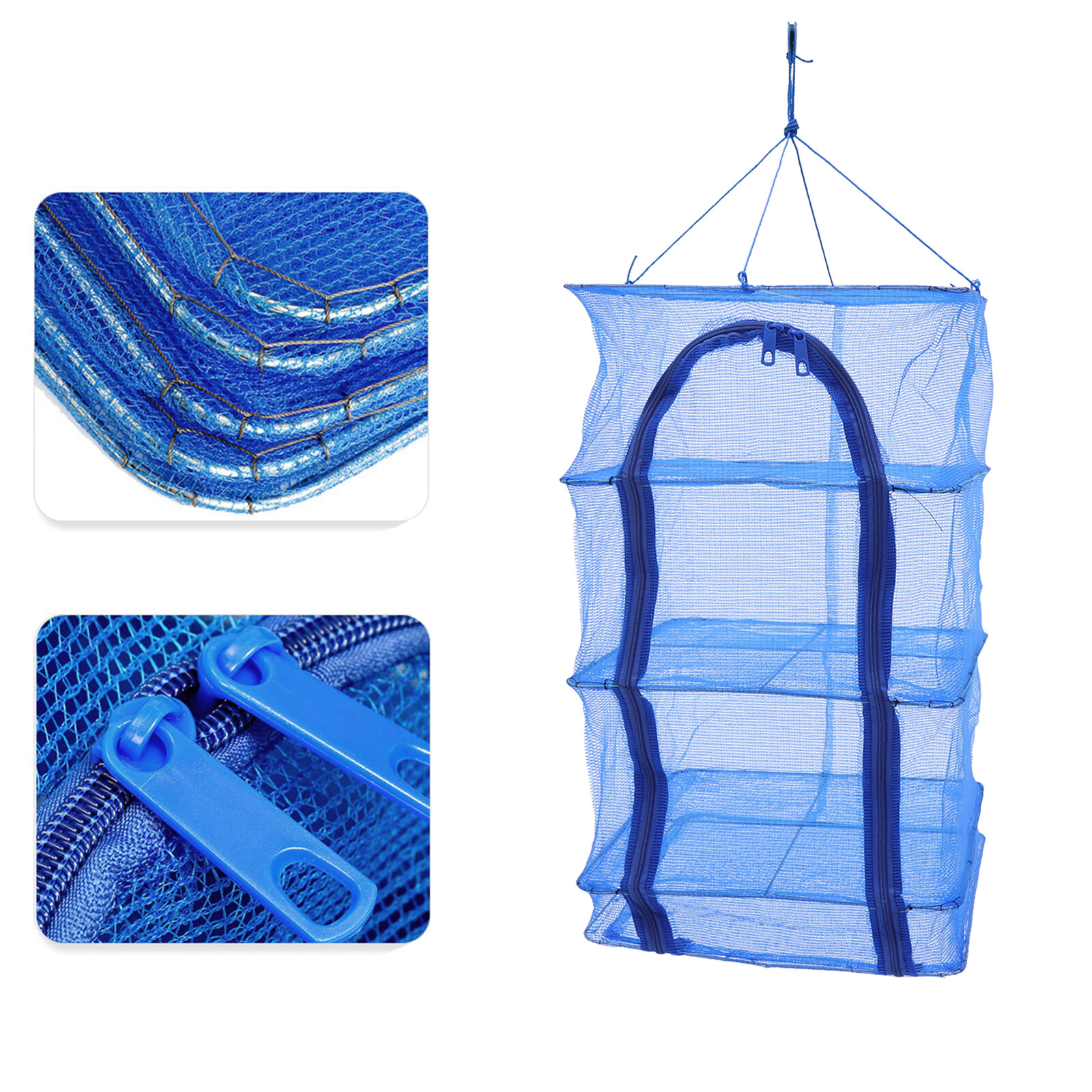 4-Layer Herb Food Fish Drying Rack Hanging Mesh Drying Net Foldable w/ Zipper