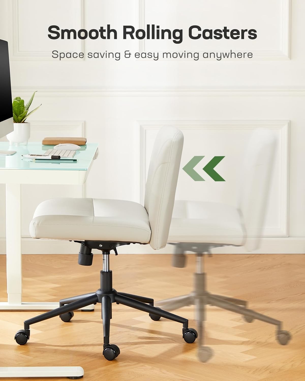 Criss Cross Chair W/ Wheels PU Leather Cross Legged Office Chair Wide Armless