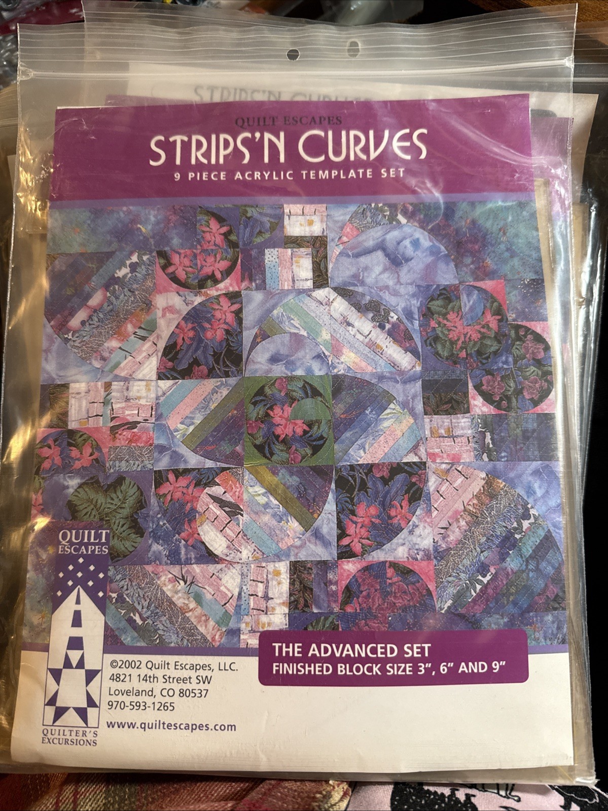 Quilt Escapes Strips N Curves 9 Acrylic Template Set Block 3" 6" 9"