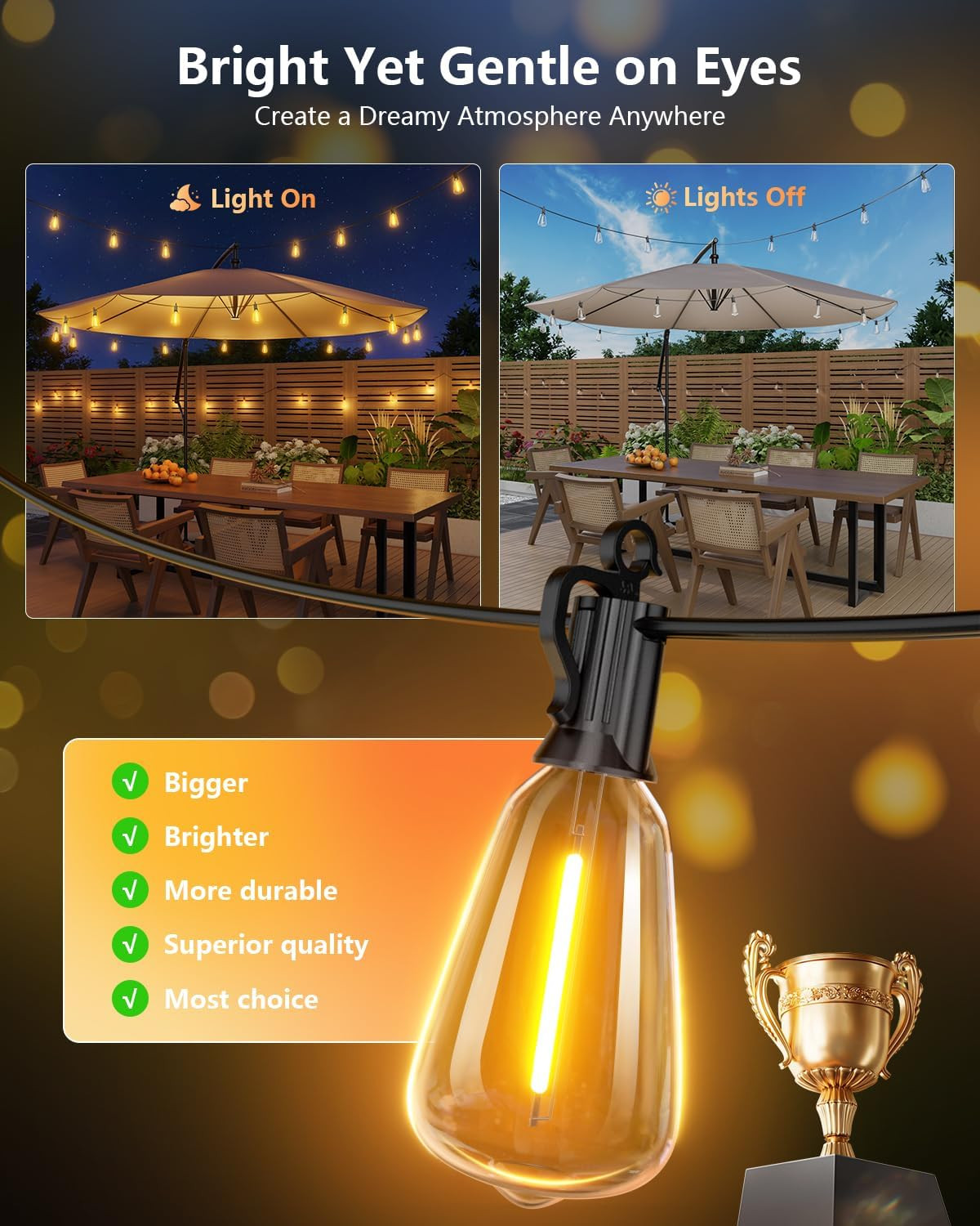 100FT Solar String Lights Outdoor Waterproof with Remote, 31+1 LED Shatterproof
