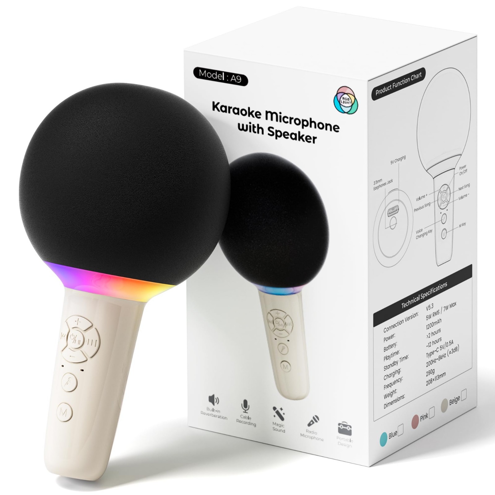 Wireless Bluetooth Karaoke Microphone for Kids, Portable Handheld Karaoke Mic...