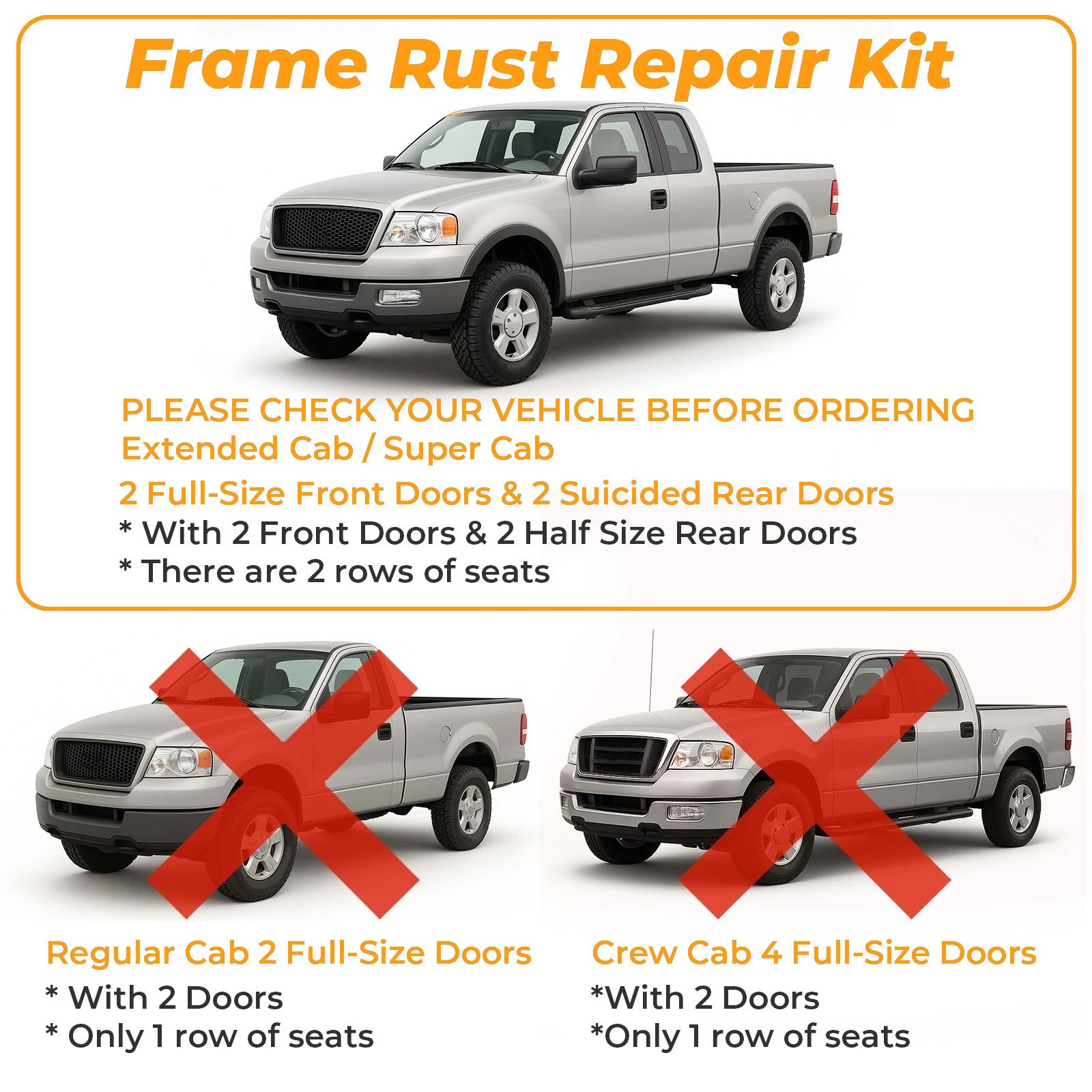 For Ford F-150 Extended Cab 4WD 2004-2008 LH RH Front Frame Rail Rust Repair Kit