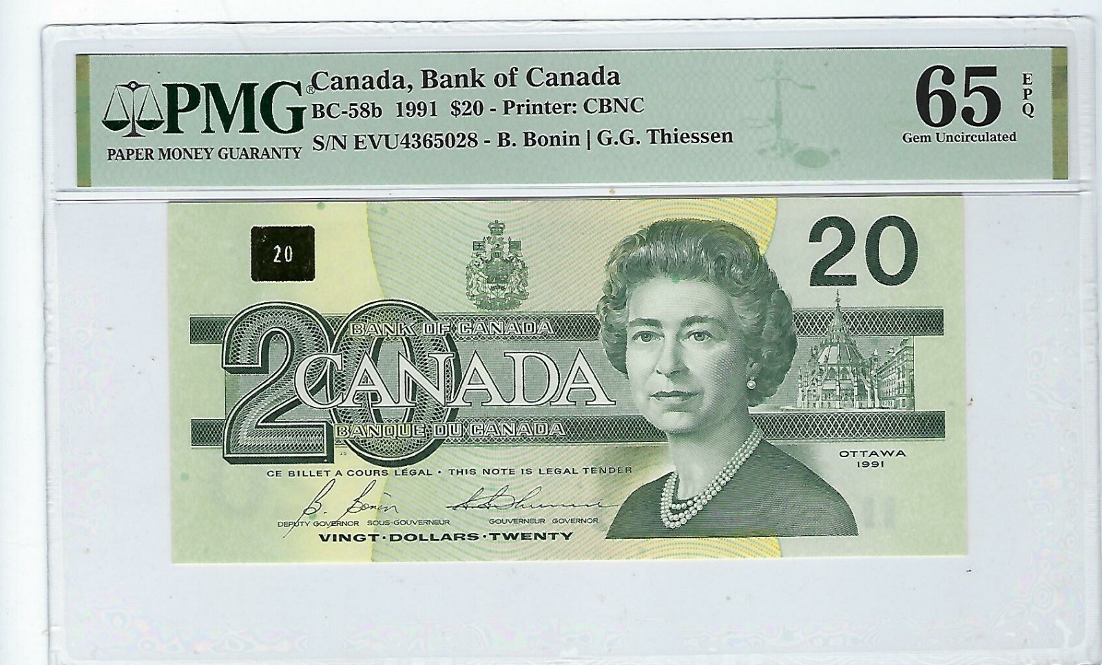 Canada 20 Dollars 1991 PMG 65 EPQ UNC BC-58b  Printer:CBNC