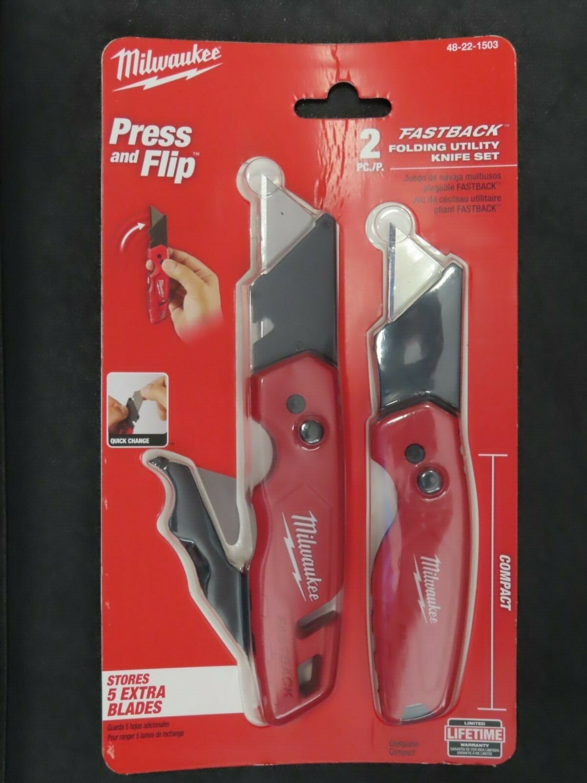 Milwaukee Fastback Folding Utility Knife Set.  2 pc. set.  # 48-22-1503   NEW