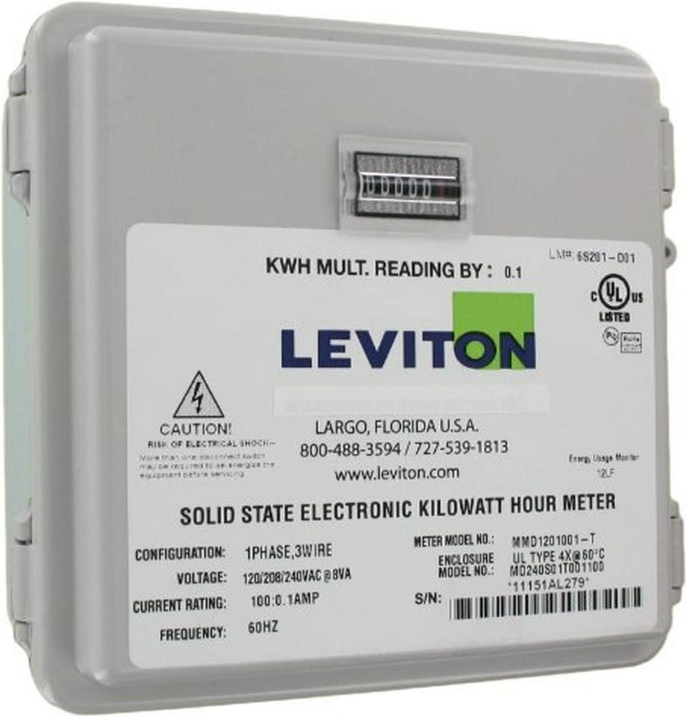 ‎Leviton 6S201-D01 Outdoor Enclosure Meter Mechanical KWH Counter (2PH, 3W, 240V