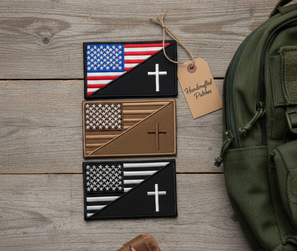 American Flag Patch with Religious Cross – Tactical Hook & Loop - 3x2 Inch
