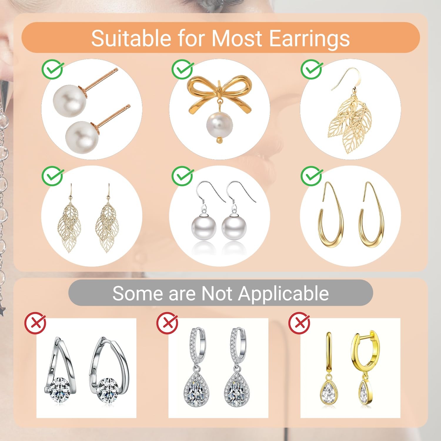 18K Gold Locking Secure Earring Backs for Studs, Silicone 6.5MM