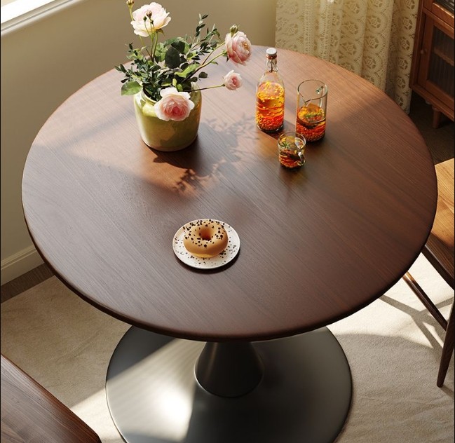 Walnut Round Table, Modern Dining Table, Dining Table, MDF Top and Steel Base