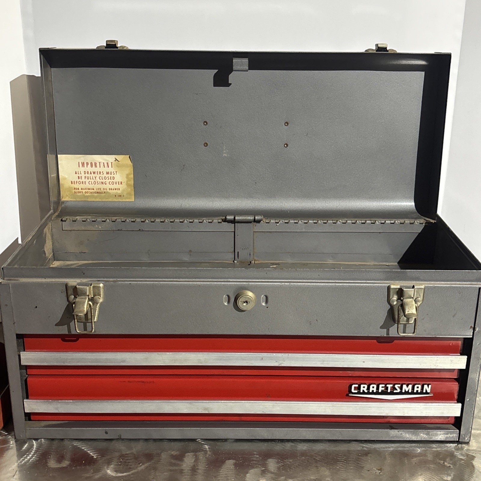 Craftsman 20" Portable Carrying Tool Chest Box Steel 2 Draw 65336 Vtg USA READ!