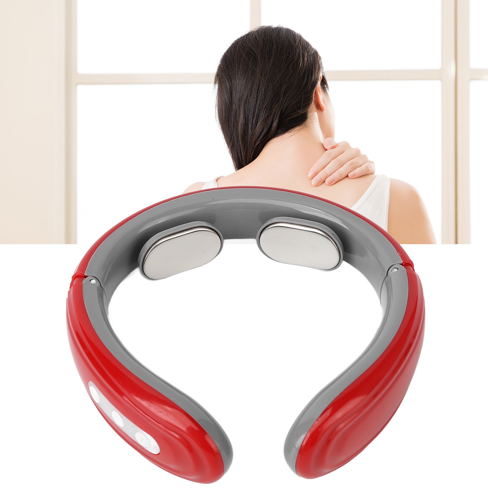Red Heating Pulse Neck Massager 6 Modes 9 Strength Reduce Fatigue WT