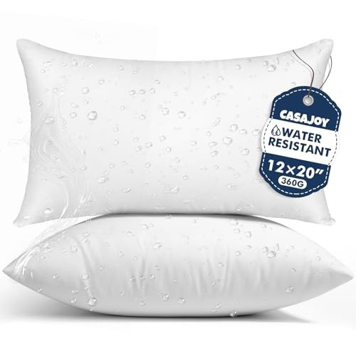 Pack of 2 12x20 Outdoor Pillow Inserts, Water 12x20 inch White （2 Pack）