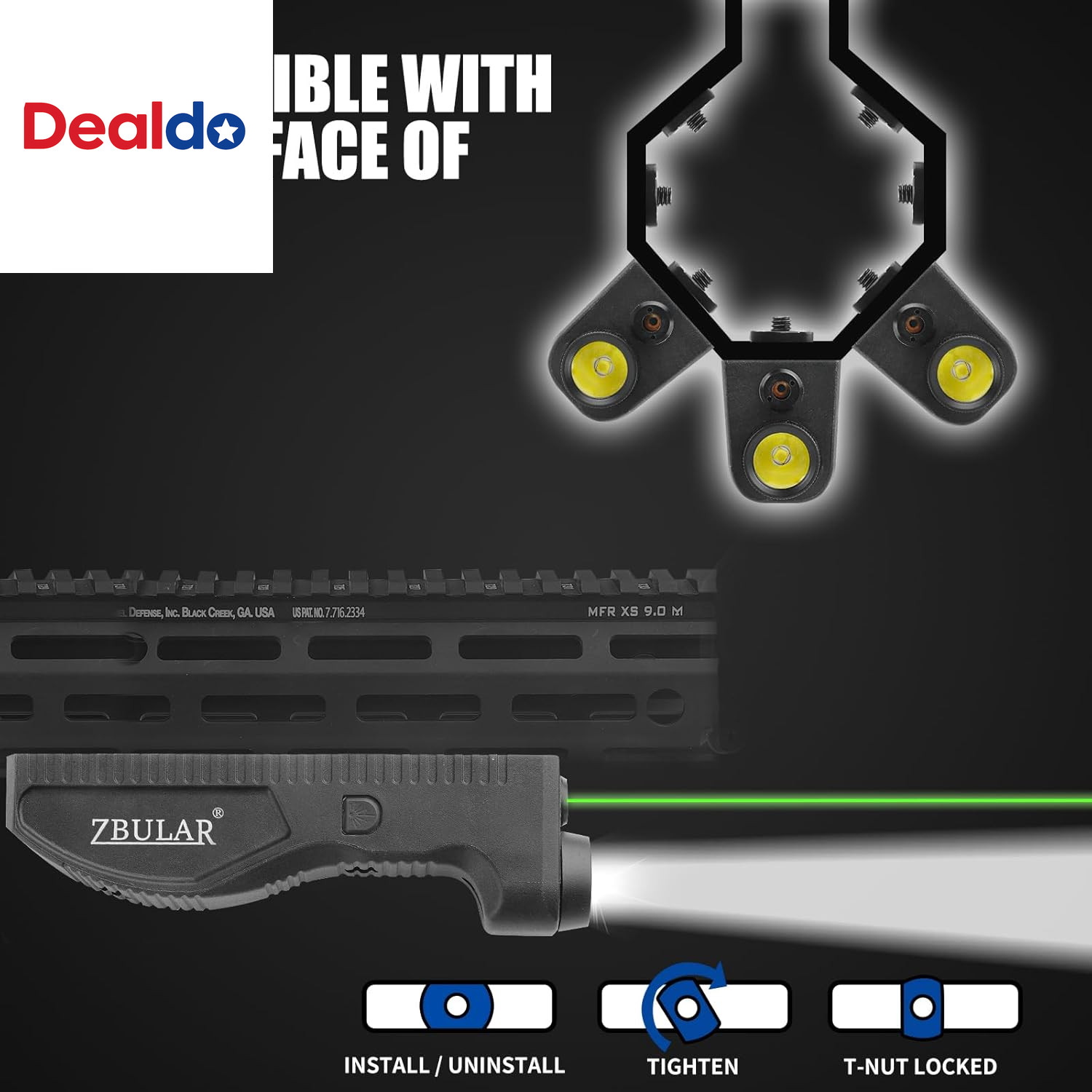 1650 Lumens Strobe Function,Light Laser Combo Compatible with M-Lok Rail Surface