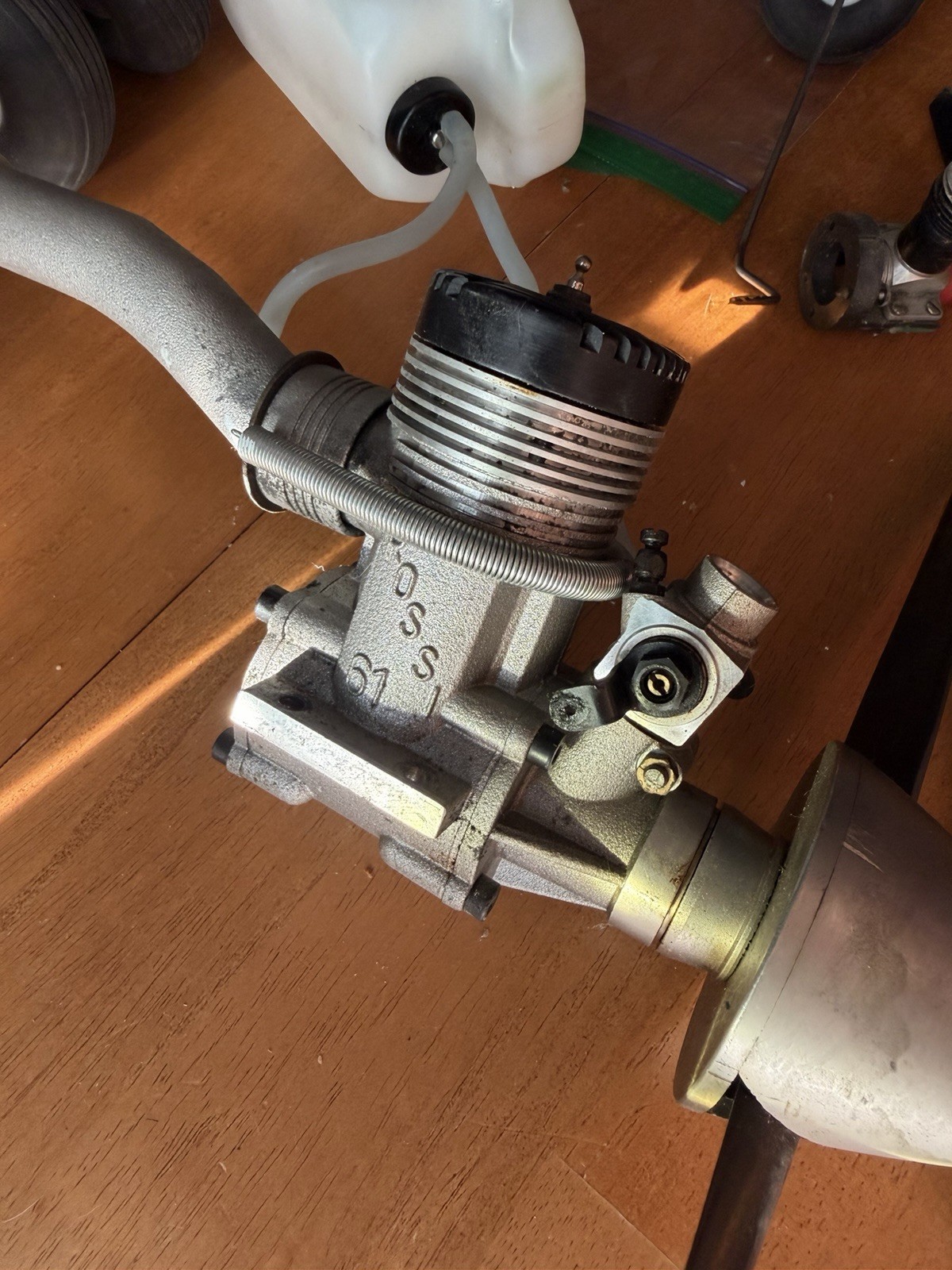 Rossi 61 Engine With Tuned Exhaust Pipe With Front Wheel And Extra Small Engine