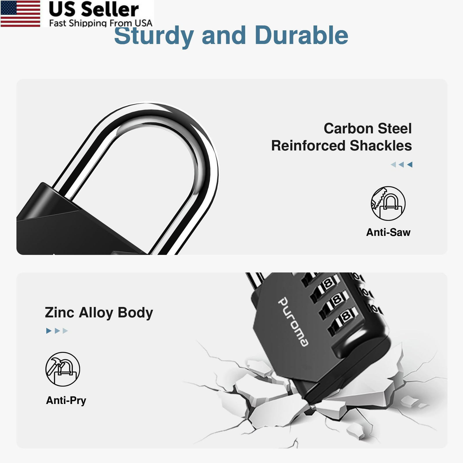 Puroma 2 Pack Combination Lock 4 Digit Padlock for School Gym Medium, Black