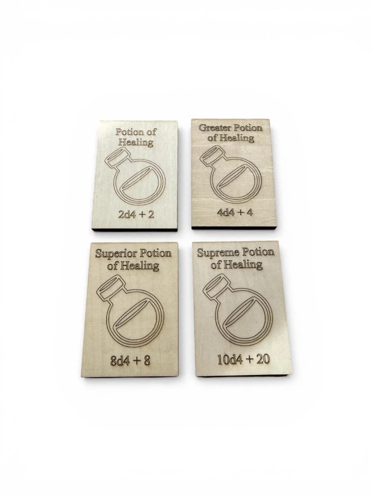 TTRPG Tabletop D&D Potion of Healing wooden Cards set of 4 Roleplaying