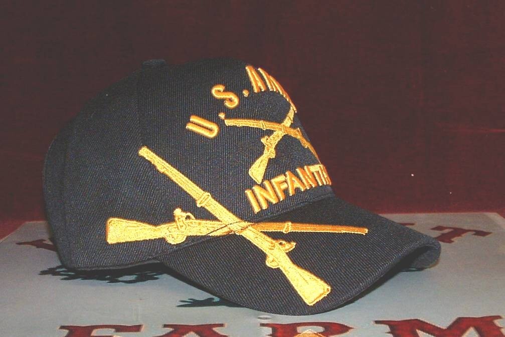 US Army Infantry Crossed Rifle's Military Approved Heavy Embroidered Black Cap.