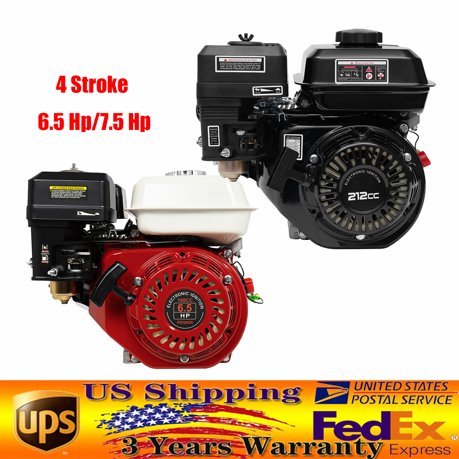For Honda Gx160 6.5Hp / 7.5Hp Pull Start Gas Engine Motor Power 4 Stroke Replace
