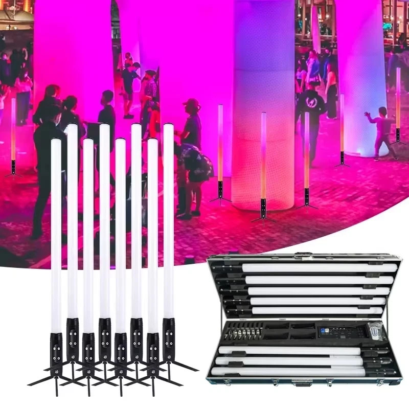 8pcs+ charge case 1.5m IP65 Battery dmx Wireless 360 pixel tube RGBWA free Tube