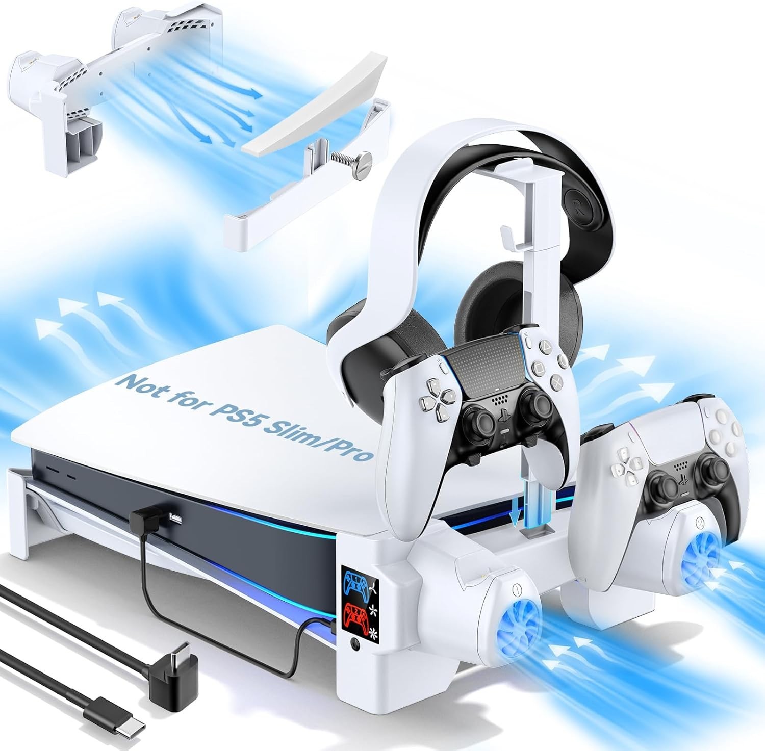 PS5 Horizontal Stand with 3-Level Cooling Fans for PlayStation 5 Console, PS5 Ac