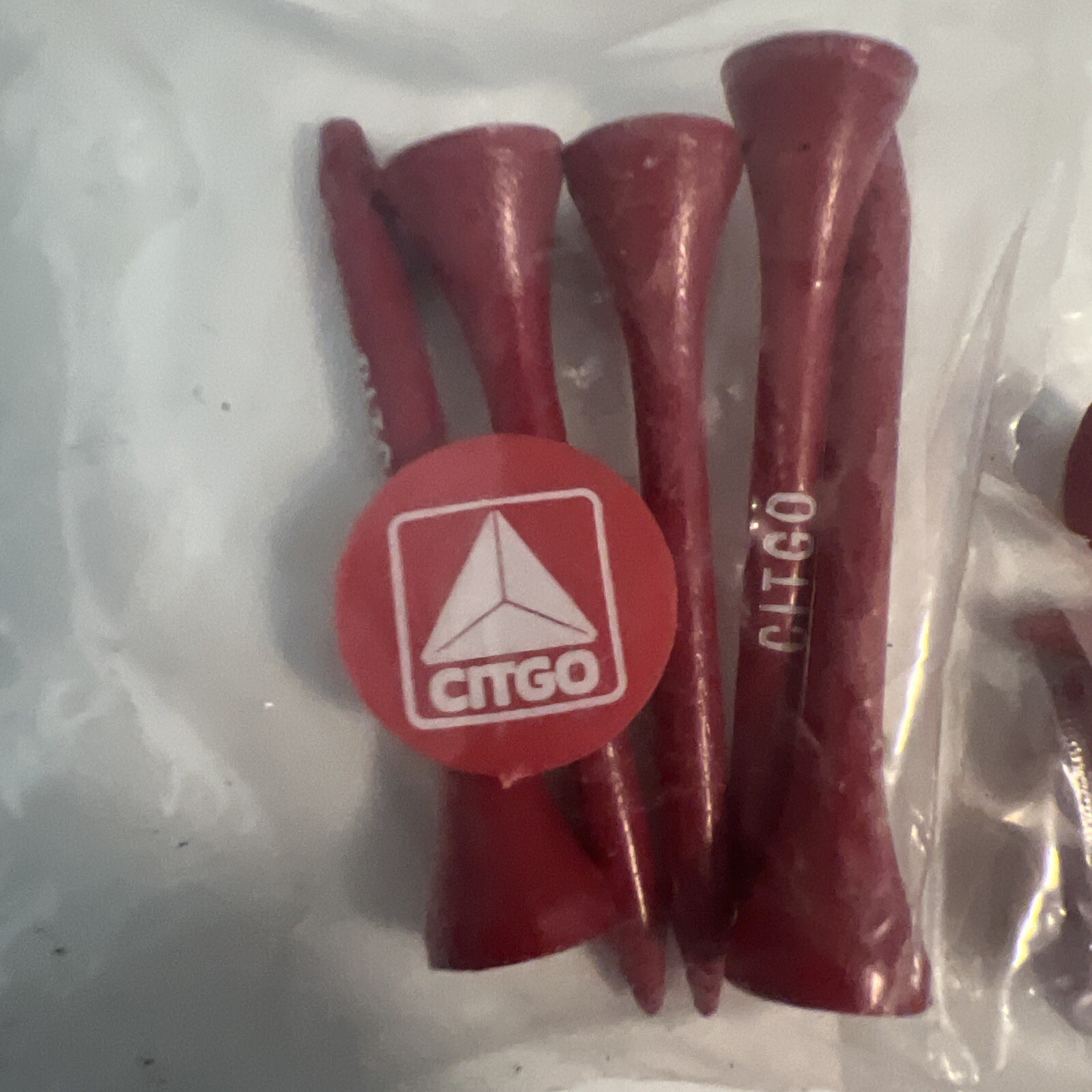 Citgo Promotional Set Of 50 Wooden Golf Tees and 10 Plastic Ball Marker, red