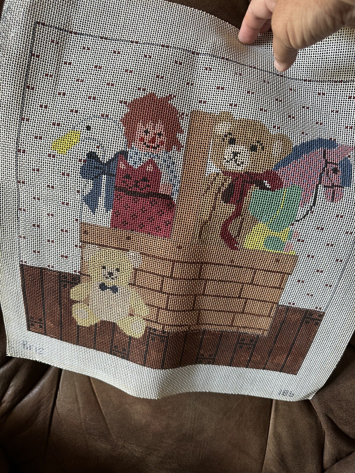 Kris Handpainted 12 Mesh Needlepoint canvas # 186 BASKET OF TOYS 13.5 X 14”