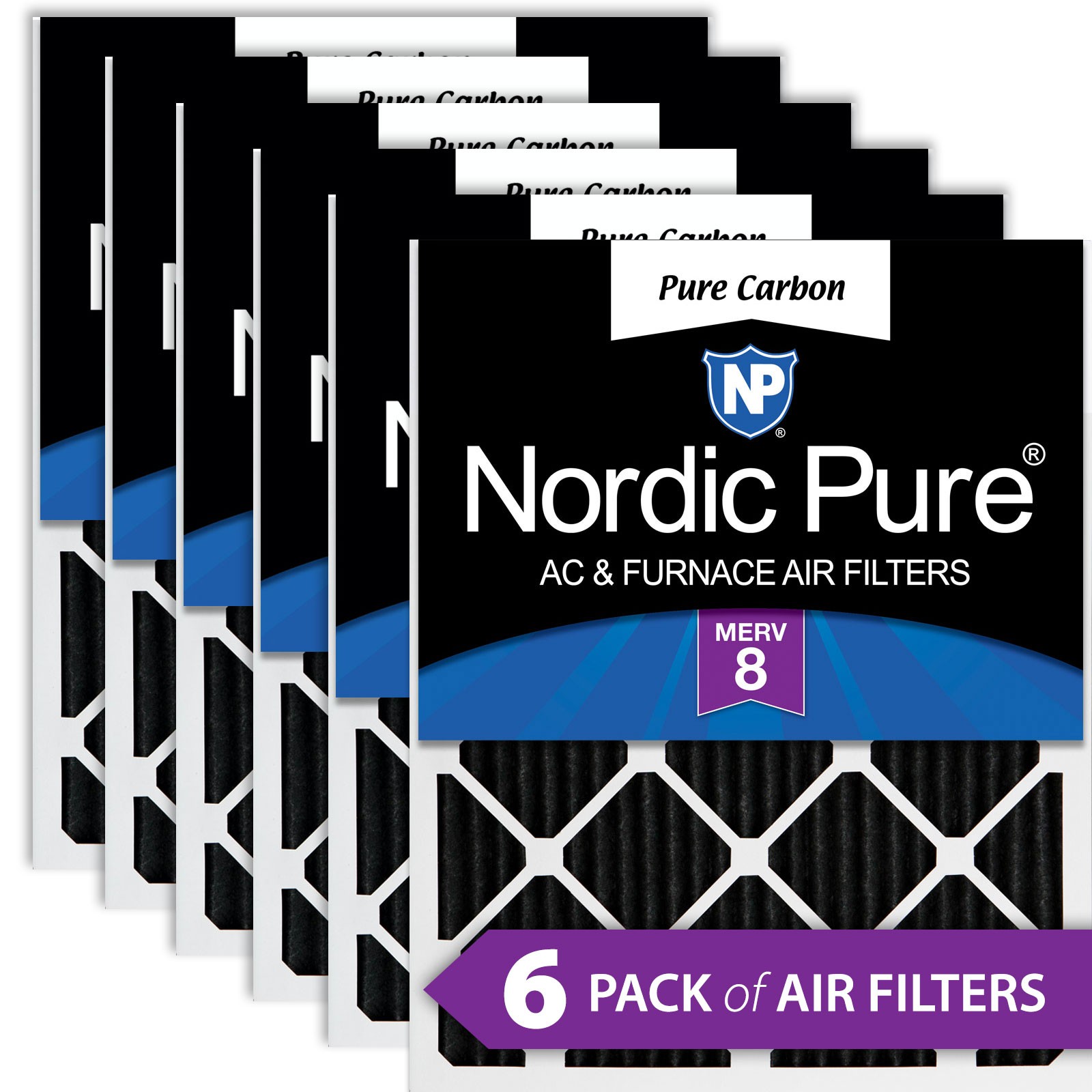 20x25x1 (19_1/2x24_1/2) Pure Carbon Odor Reduction Furnace Air Filters 6 Pack