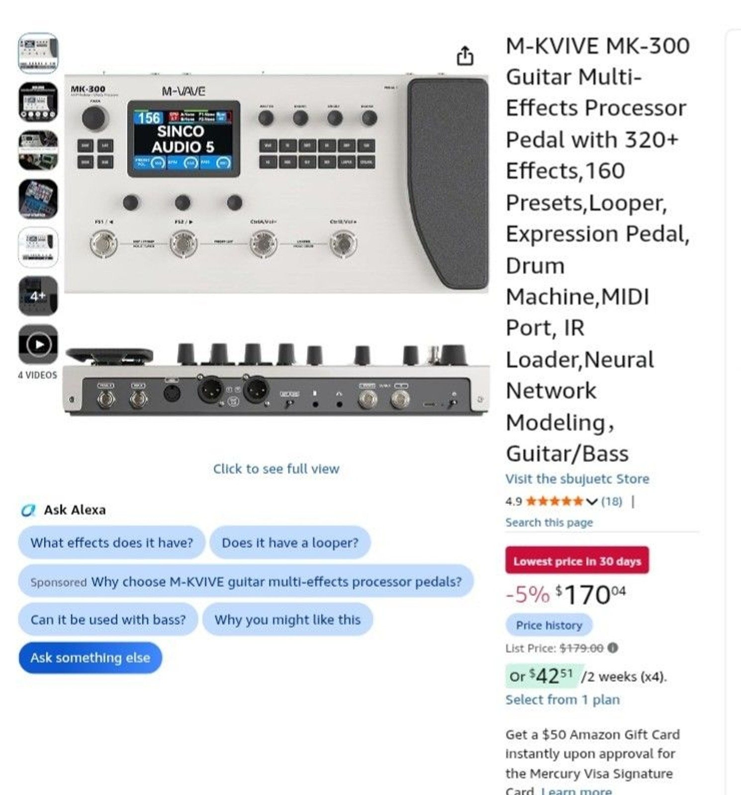 M-VAVE MK-300 Silver Guitar Multiple Effects Pedal