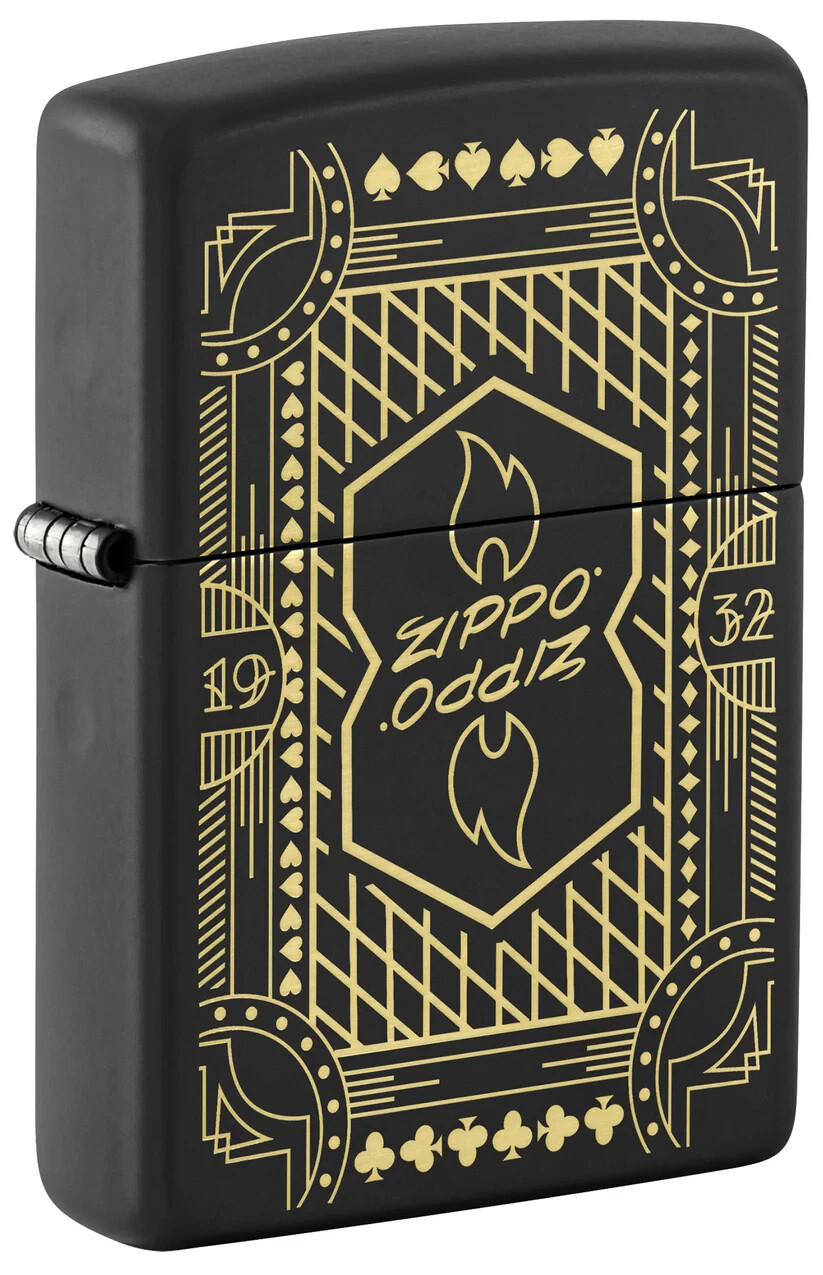 Zippo 46483, Zippo Lines & Flame Design, Black Matte Lighter, NEW