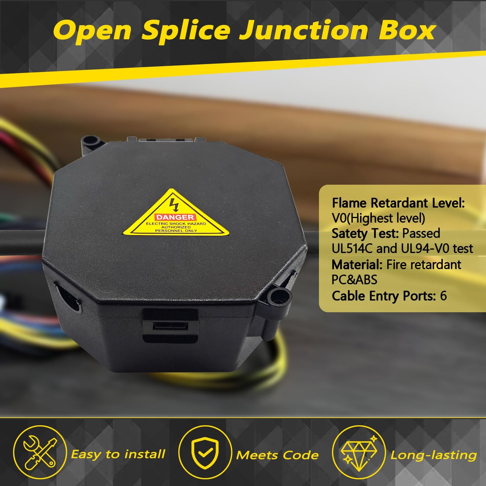 MIARALA Black Open Splice Junction Box (2 Pack), Electrical Splice Box Wire J...