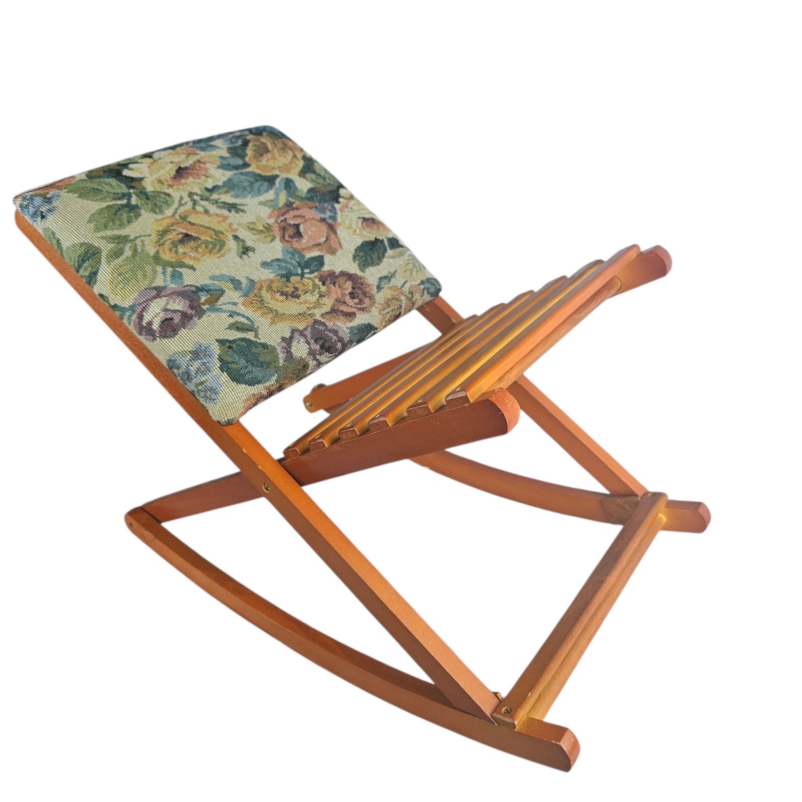 Deluxe Foldable Rocking Footrest, Adjustable Fold-Away Foot Stool with Tapestry