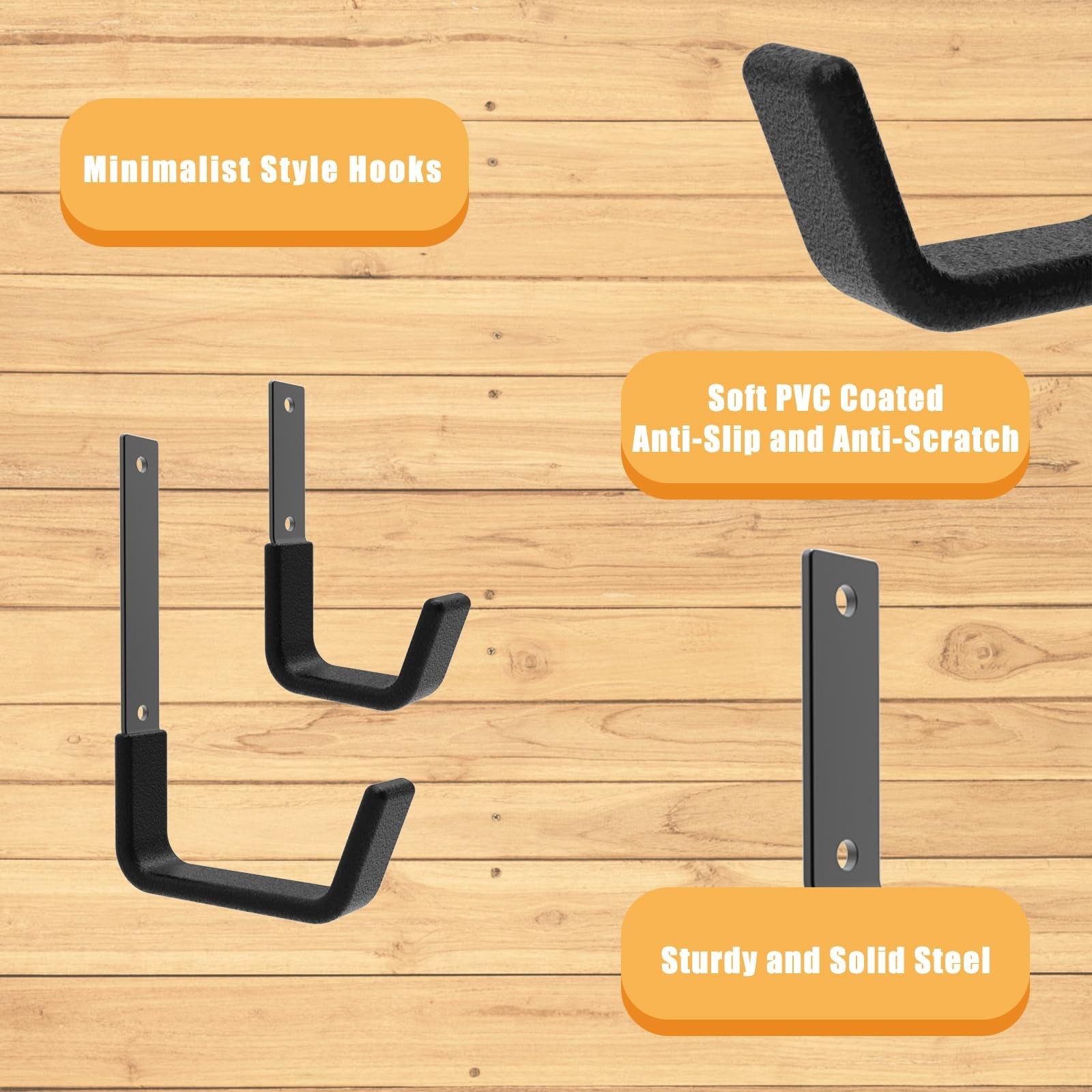 Heavy Duty Utility Hook System - Wall Mounted Garage Hooks for Bikes, Ladders...