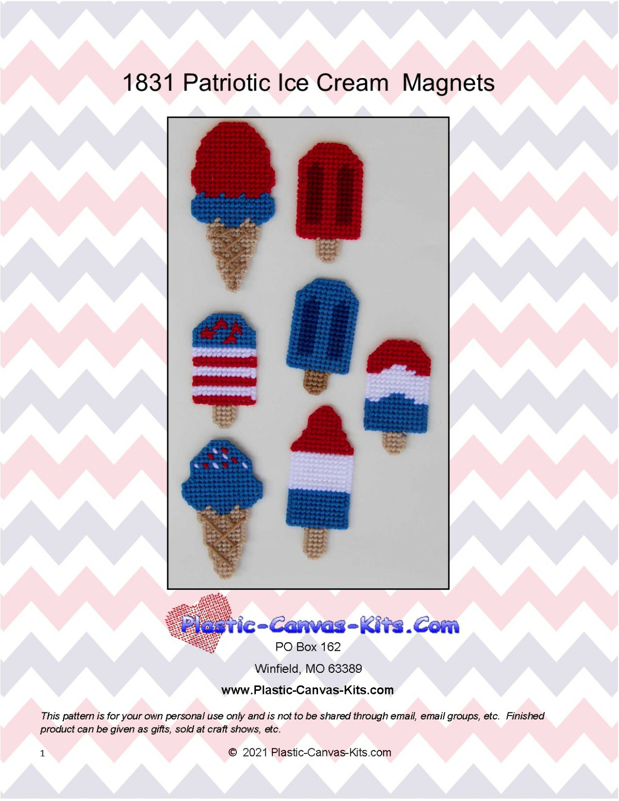 Patirotic Ice Cream Magnets- Plastic Canvas Pattern or Kit