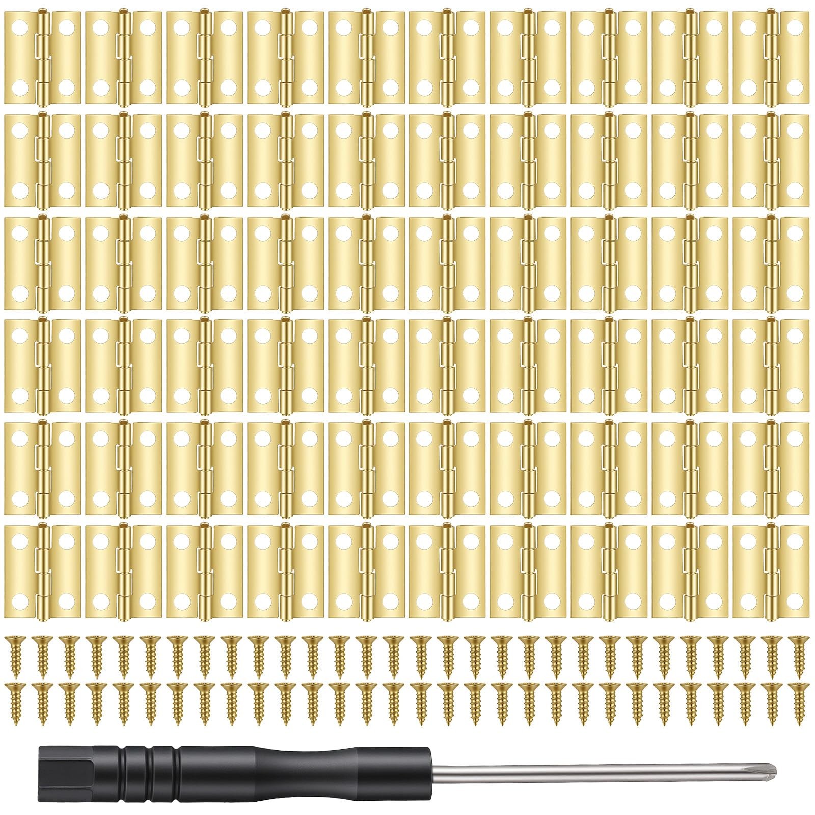 60 Pcs Mini Hinges, 0.57 x 0.69 Inch Brass Antique Gold