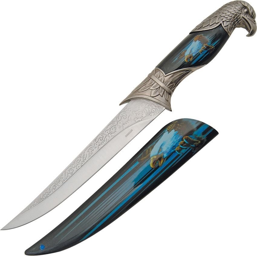 China Made Fixed Blade Bowie Knife Eagle Black Blade Hunting - 210484