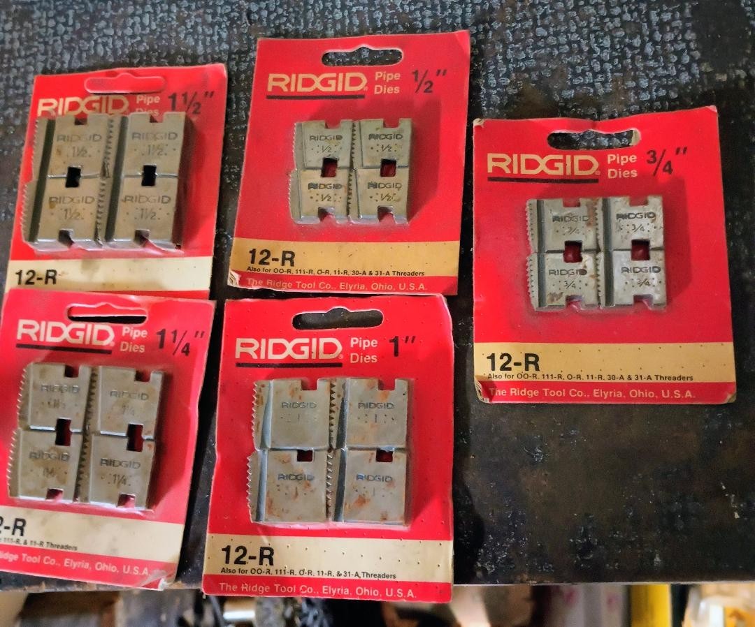 LOT of (5) PACKS of RIGID PIPE DIES 1/2", 3/4", 1", 1 1/4", 1 1/2".... 12R-DC73,