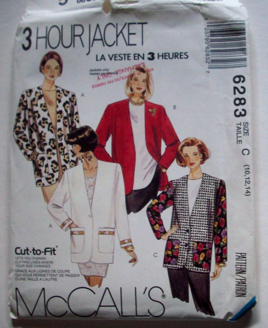 Cut to Fit Jackets pattern 6283 size 10 12 14 UNCUT